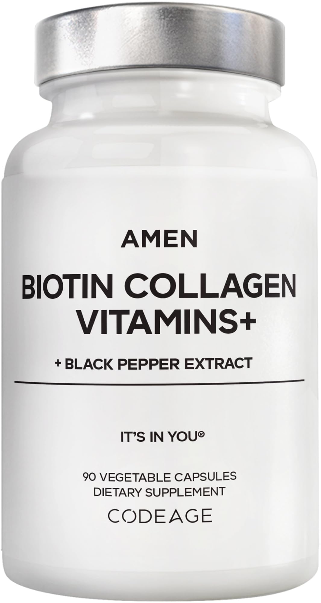 Flacon des Vitamines Biotine Collagène Amen 90 capsules vue avant