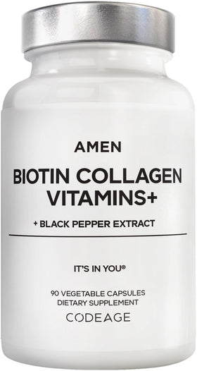 Flacon des Vitamines Biotine Collagène Amen 90 capsules vue avant