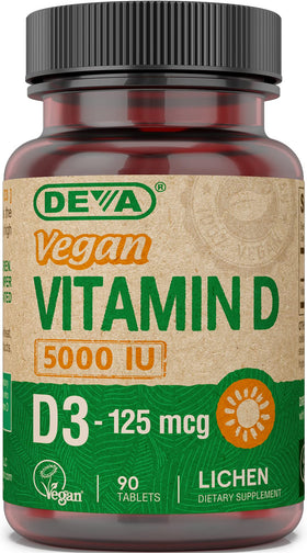 Flacon DEVA Vitamine D3 5000 UI 90 comprimés, vue de face