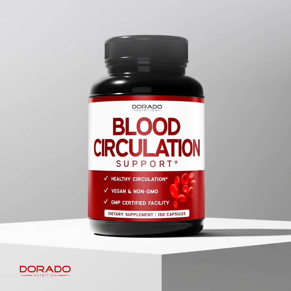 Flacon DORADO NUTRITION avec capsules sur une surface en bois
