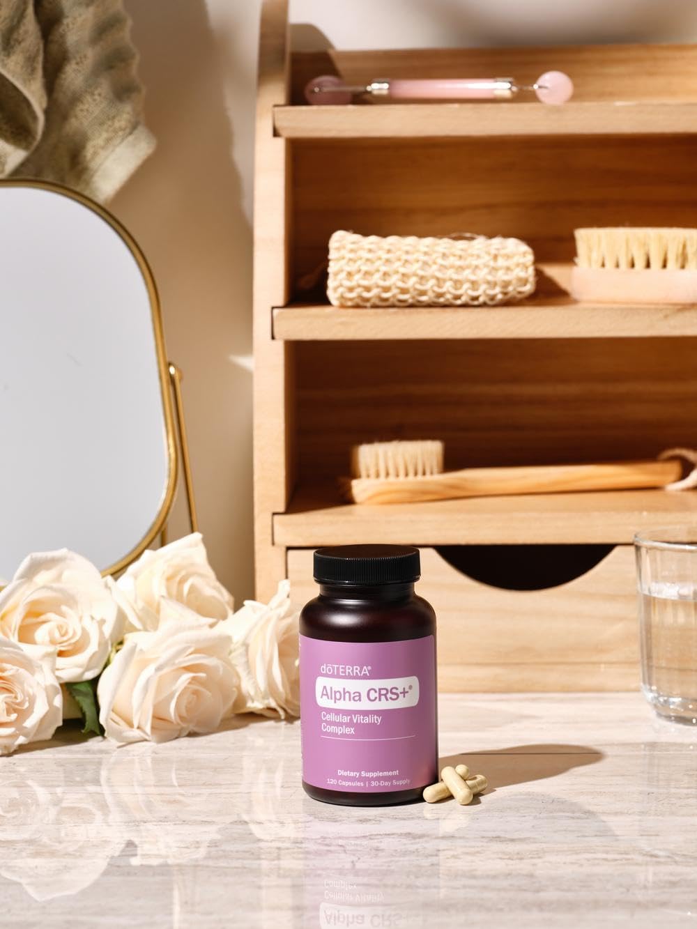 Flacon doTERRA Alpha CRS+ avec capsules végétales à l'intérieur