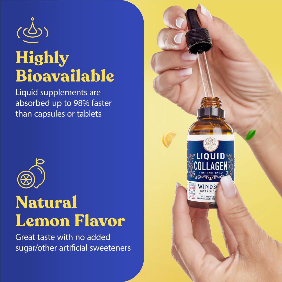 Flacon du collagène liquide WINDSOR BOTANICALS avec pipette