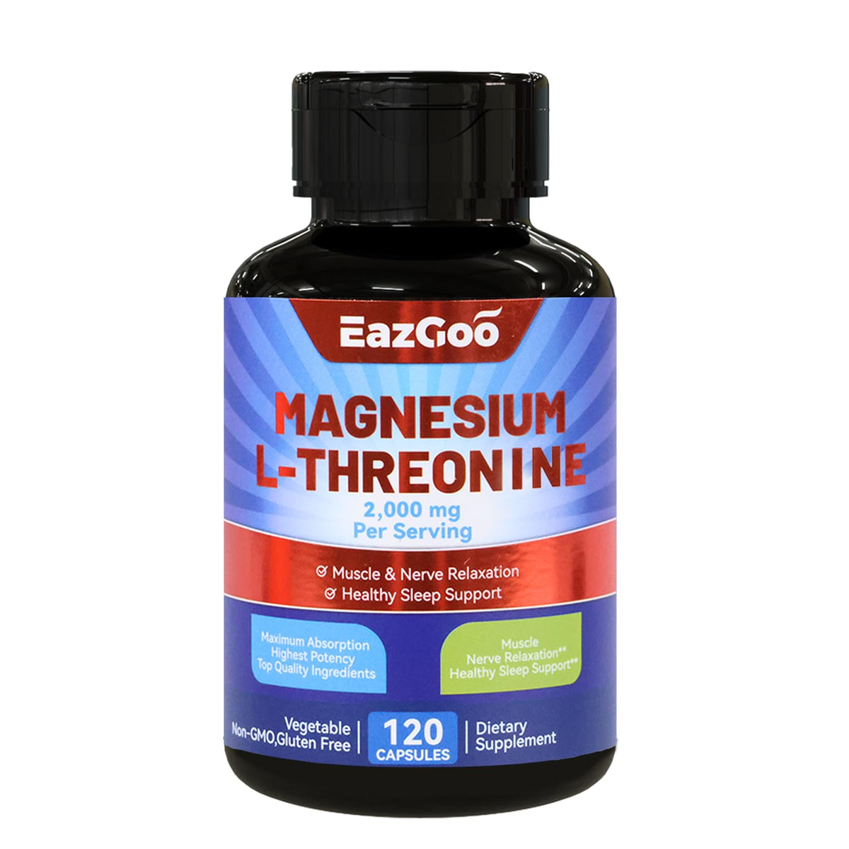 Flacon EAZGOO de 120 capsules de Magnésium L-Thréonine 2000mg
