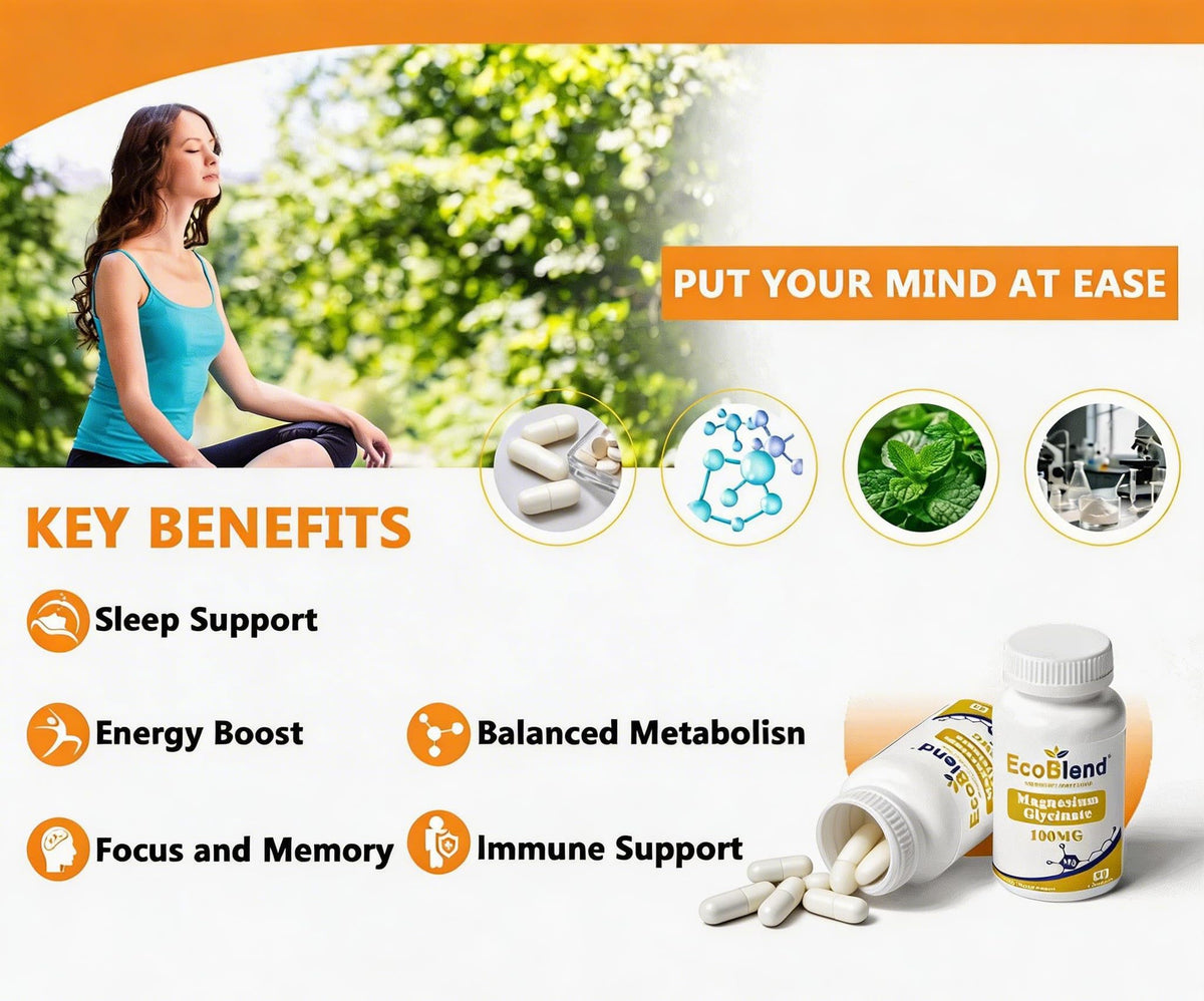 Flacon EcoBlend Magnésium Glycinate sur une table