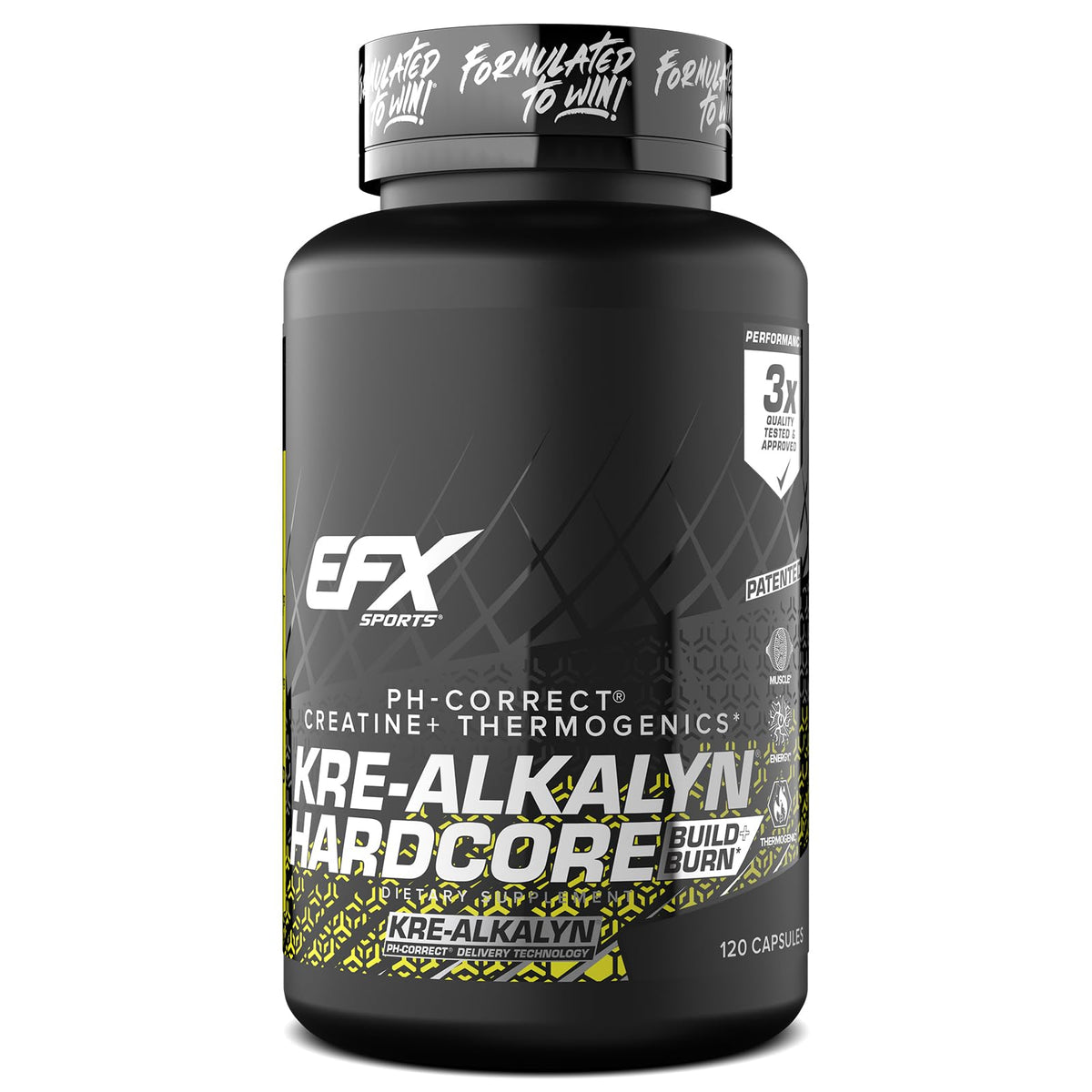 Flacon EFX Sports Kre-Alkalyn Hardcore 120 Capsules vue de face