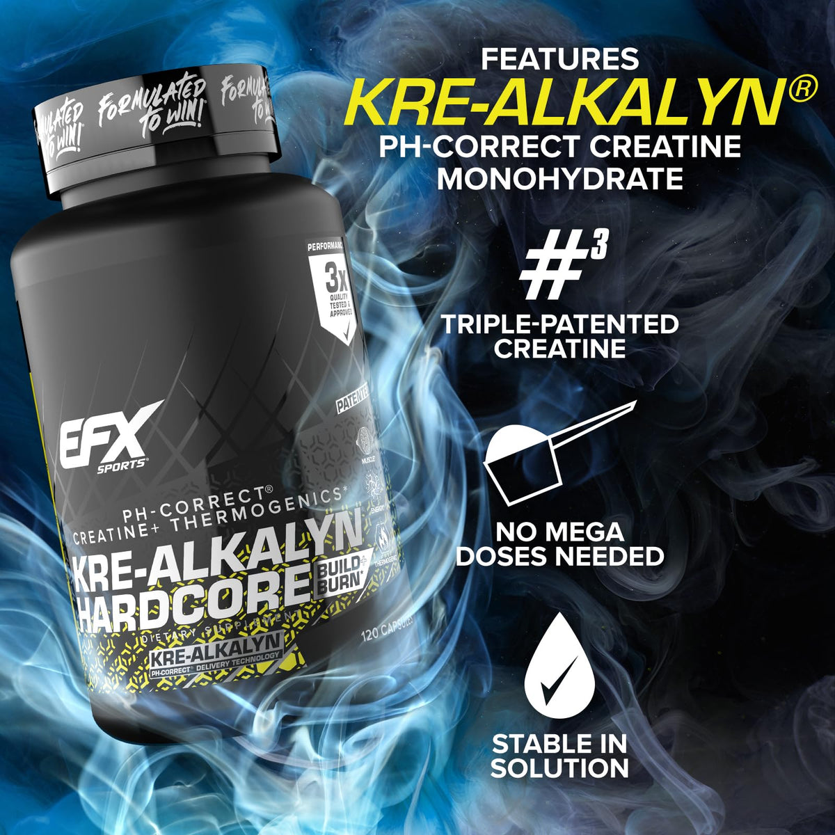 Flacon EFX Sports Kre-Alkalyn sur un fond de gym