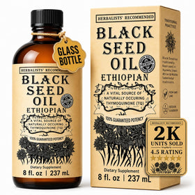 Flacon en verre ambré d'huile de graines noires éthiopienne Herbal Organic Works