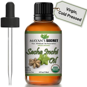 Flacon en verre ambré de 120ml d'huile de sacha inchi bio Mayan's Secret