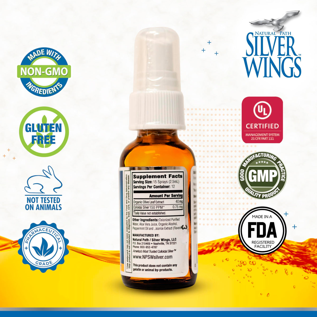 Flacon en verre ambré de 30ml de colloïdal d'argent Natural Path