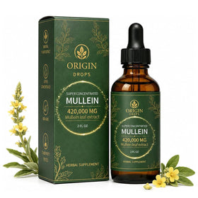 Flacon en verre ambré de 60 mL de Gouttes de Mullein Super Concentrées d'Origin Drops