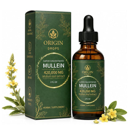 Flacon en verre ambré de 60 mL de Gouttes de Mullein Super Concentrées d'Origin Drops