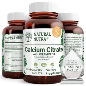Flacon en verre ambré de citrate de calcium avec vitamine D3 Natural Nutra