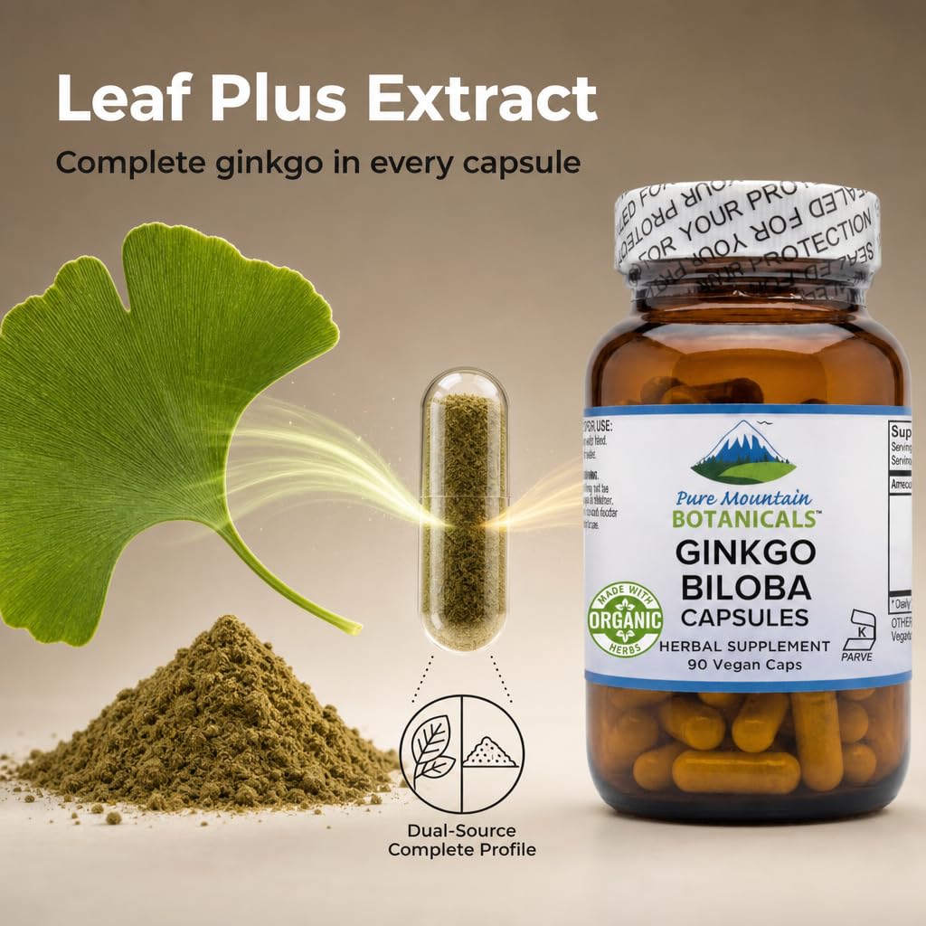 Flacon en verre ambré de Ginkgo Biloba 400mg avec étiquette