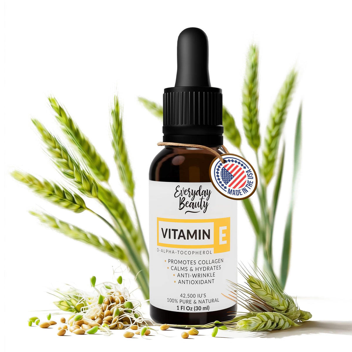 Flacon en verre ambré de l'huile de vitamine E Everyday Beauty