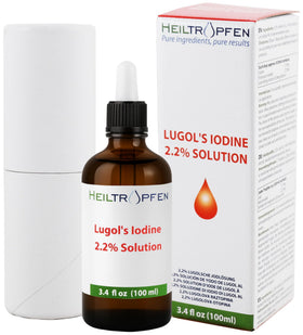Flacon en verre ambré de la Solution Iodée Lugol 2,2% de Heiltropfen 100ml