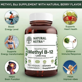 Flacon en verre ambré de Methyl B12 de Natural Nutra