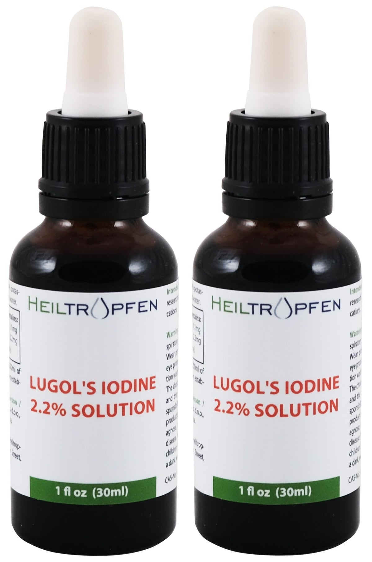 Flacon en verre ambré de solution iodée Heiltropfen 30ml vue de face