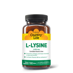 Flacon en verre ambré du L-Lysine 1000mg de Country Life