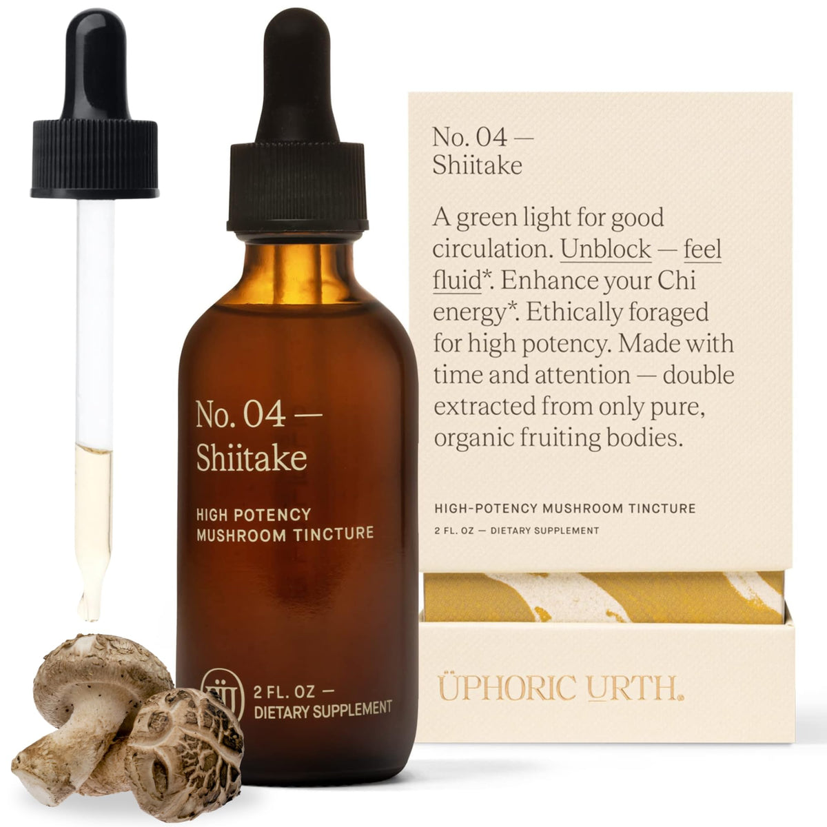 Flacon en verre d'extrait de champignon shiitake UPHORIC URTH avec compte-gouttes