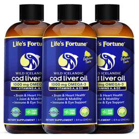 Flacon en verre d'huile de foie de morue bio Life's Fortune 240 ml