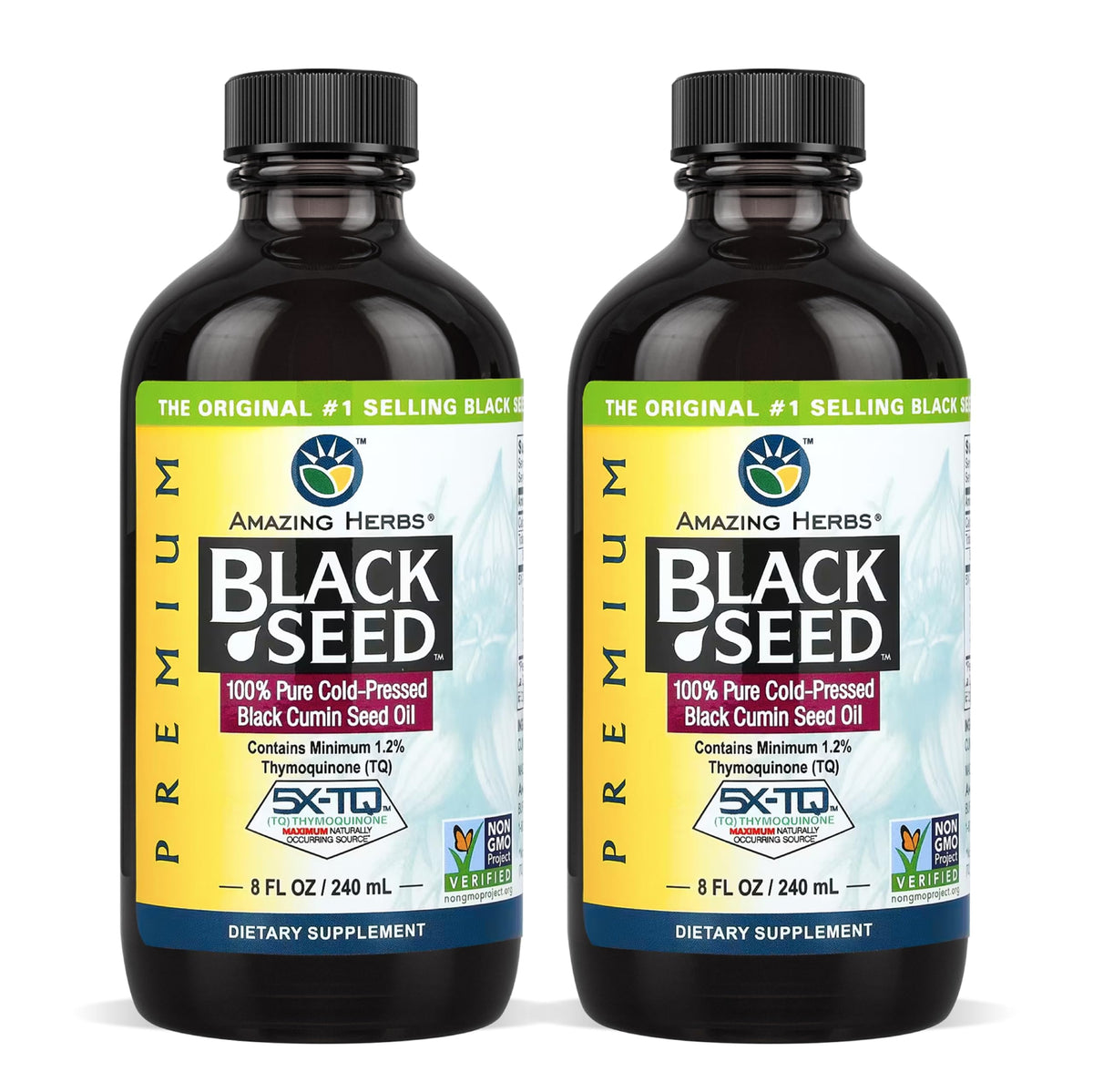 Flacon en verre d'huile de graines noires Amazing Herbs, 240 ml