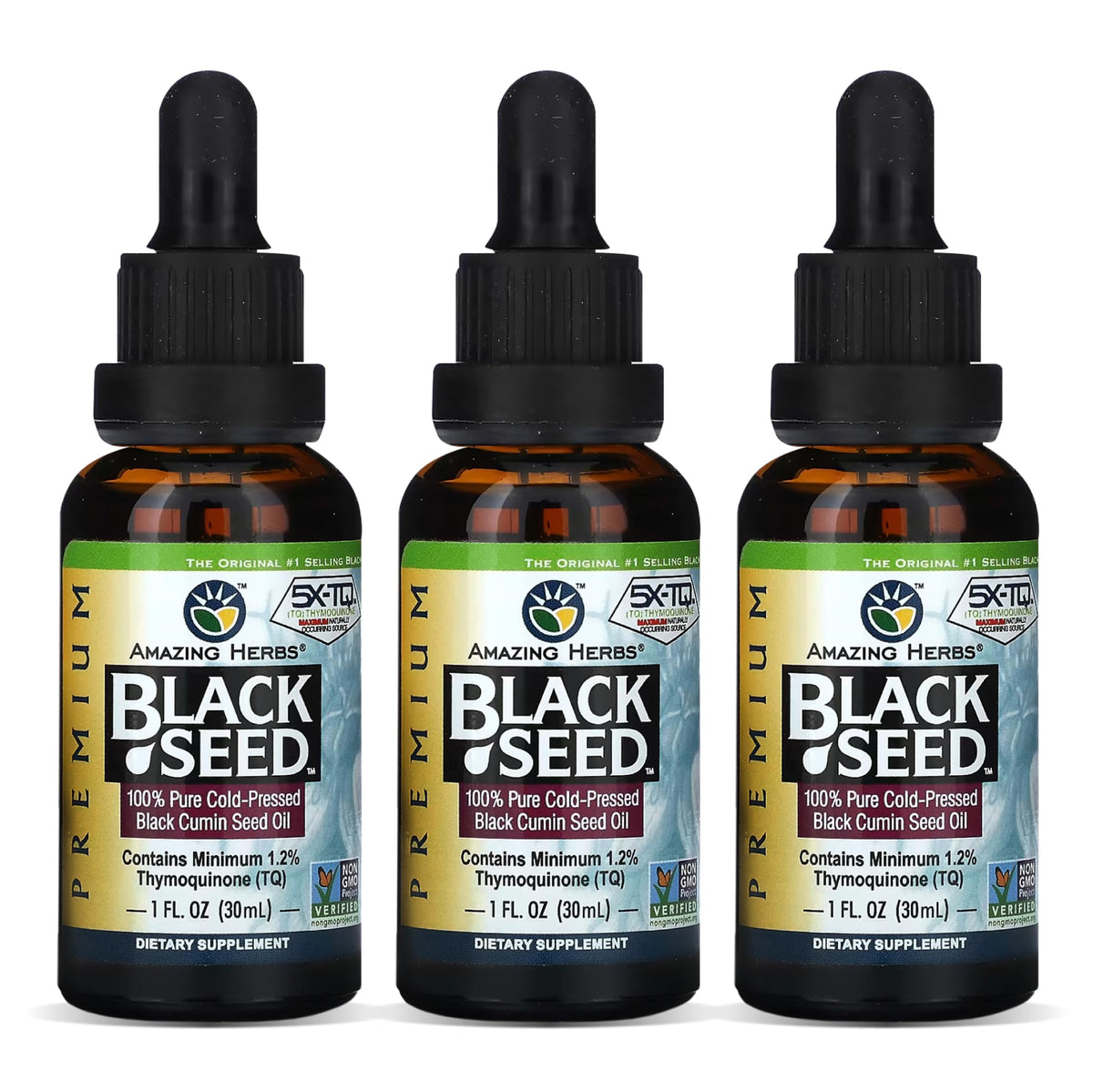 Flacon en verre de 30 ml d'huile de graines noires Amazing Herbs