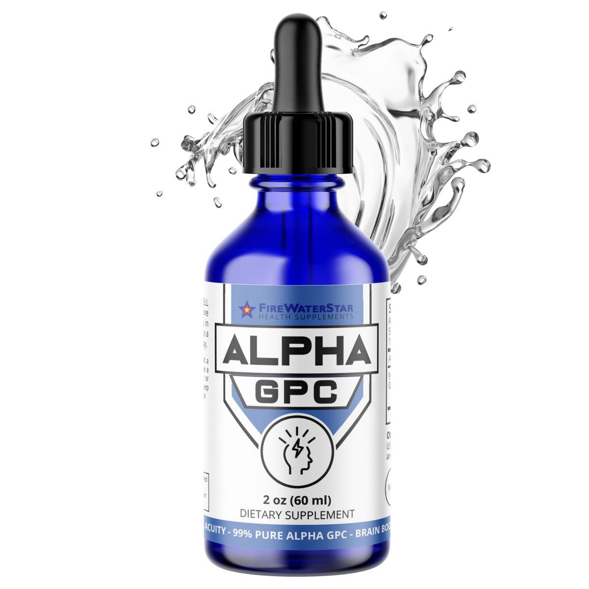 Flacon en verre de FIREWATERSTAR Alpha GPC 300 mg avec pipette