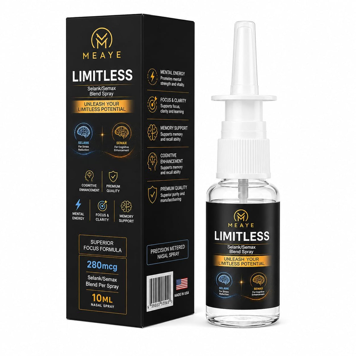 Flacon en verre de MEAYE Spray Selank/Semax 10ml face avant