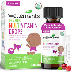 Flacon en verre des gouttes multivitamines liquides bio Wellements
