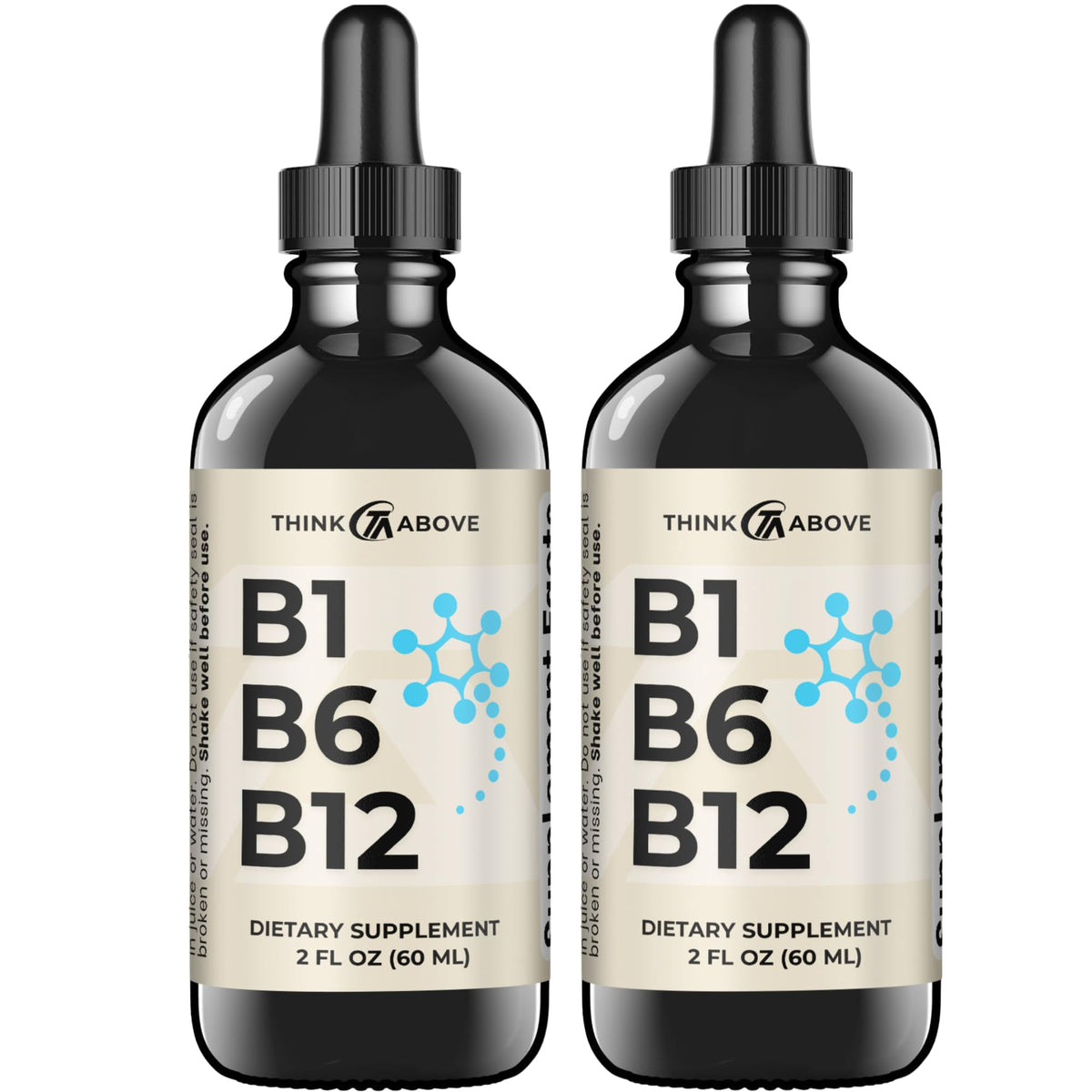 Flacon en verre du complément Think Above B1 B6 B12 avec compte-gouttes