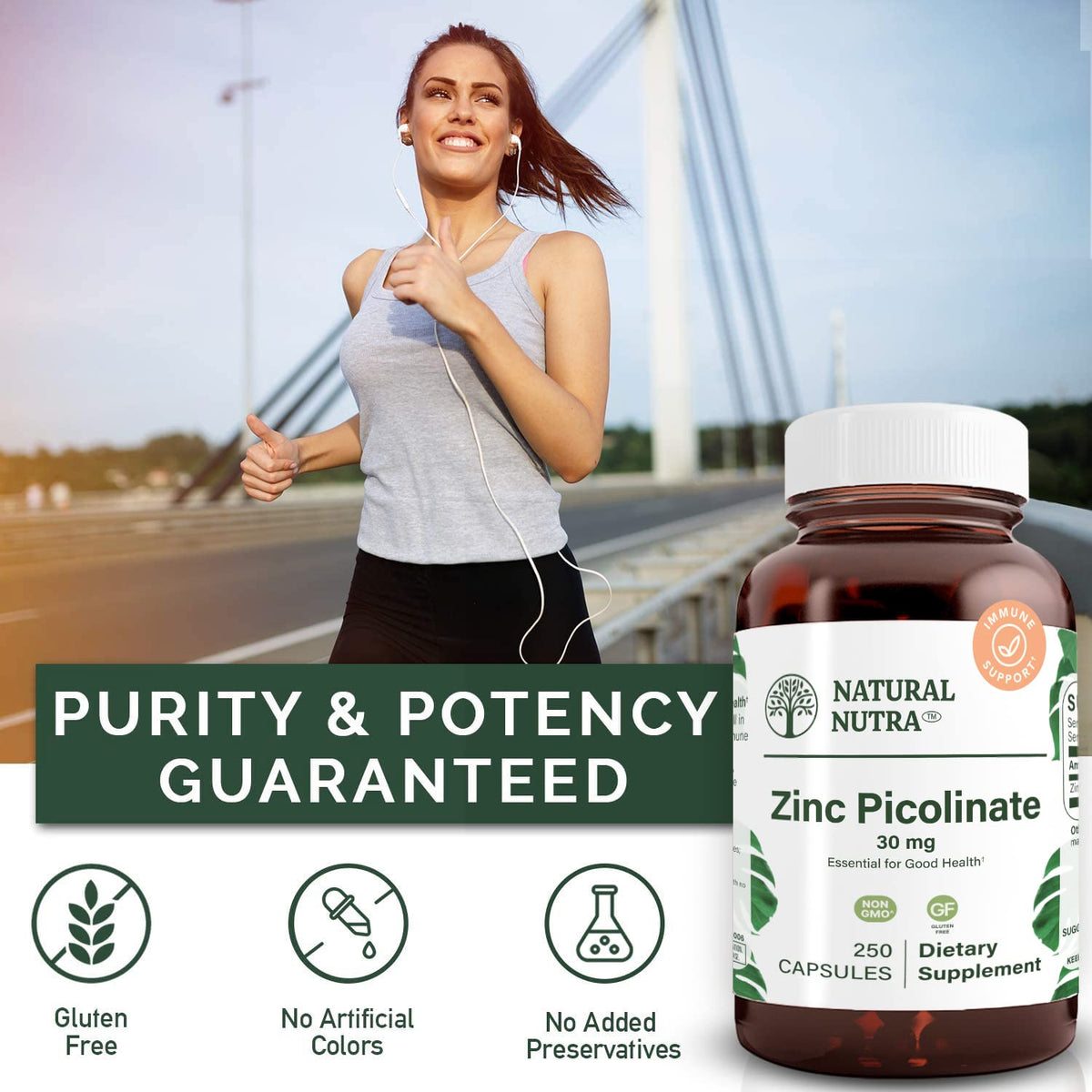 Flacon en verre recyclable de Zinc Picolinate Natural Nutra