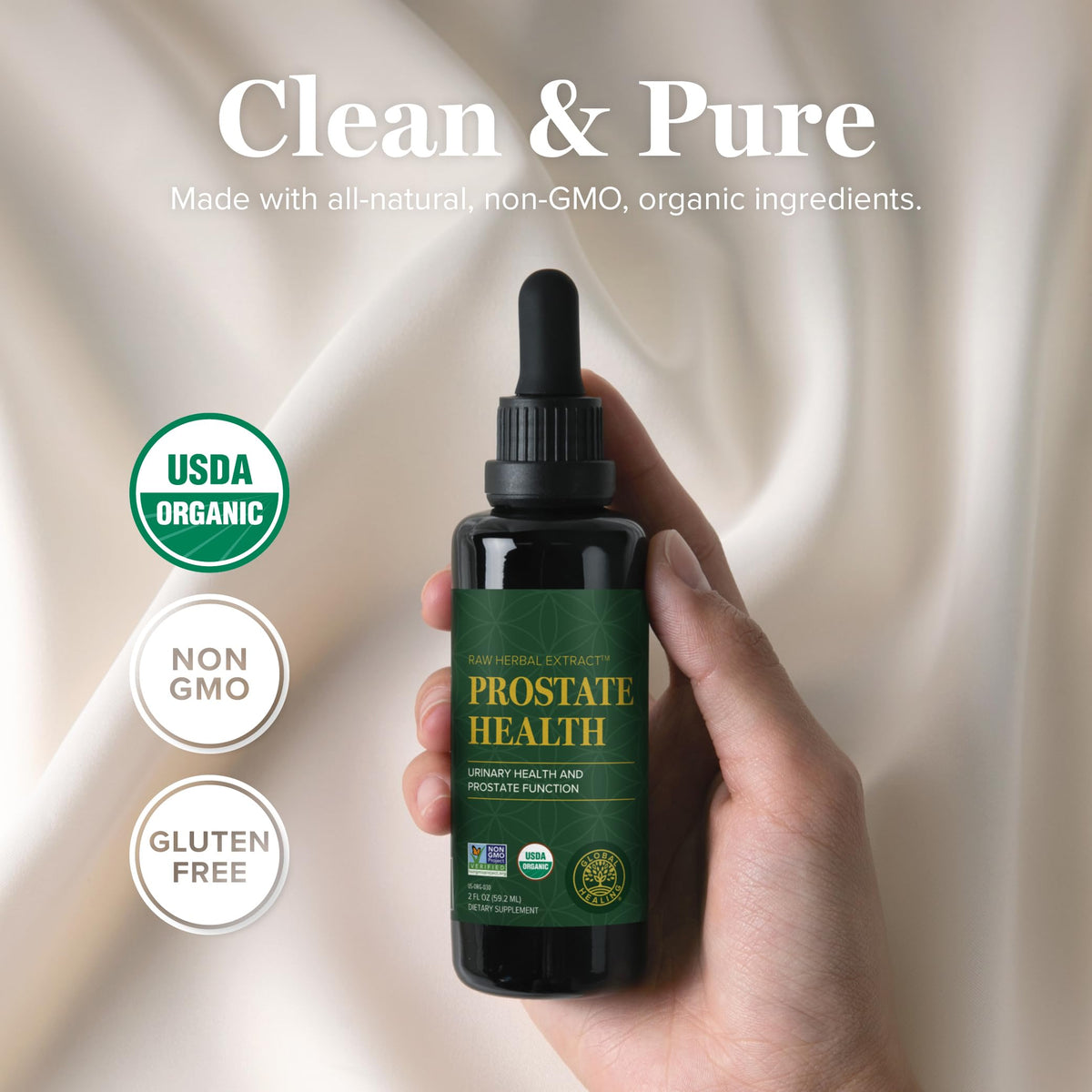 Flacon Global Healing Center Complément Prostate 2 Fl Oz avec étiquetage