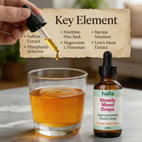 Flacon Halla Steady Mood Drops 60 ml avec goutte à goutte