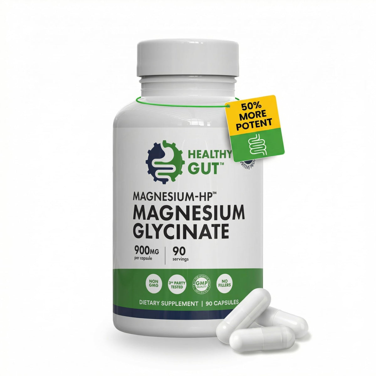 Flacon Healthy Gut Magnésium-HP avec 90 capsules de magnésium glycinate
