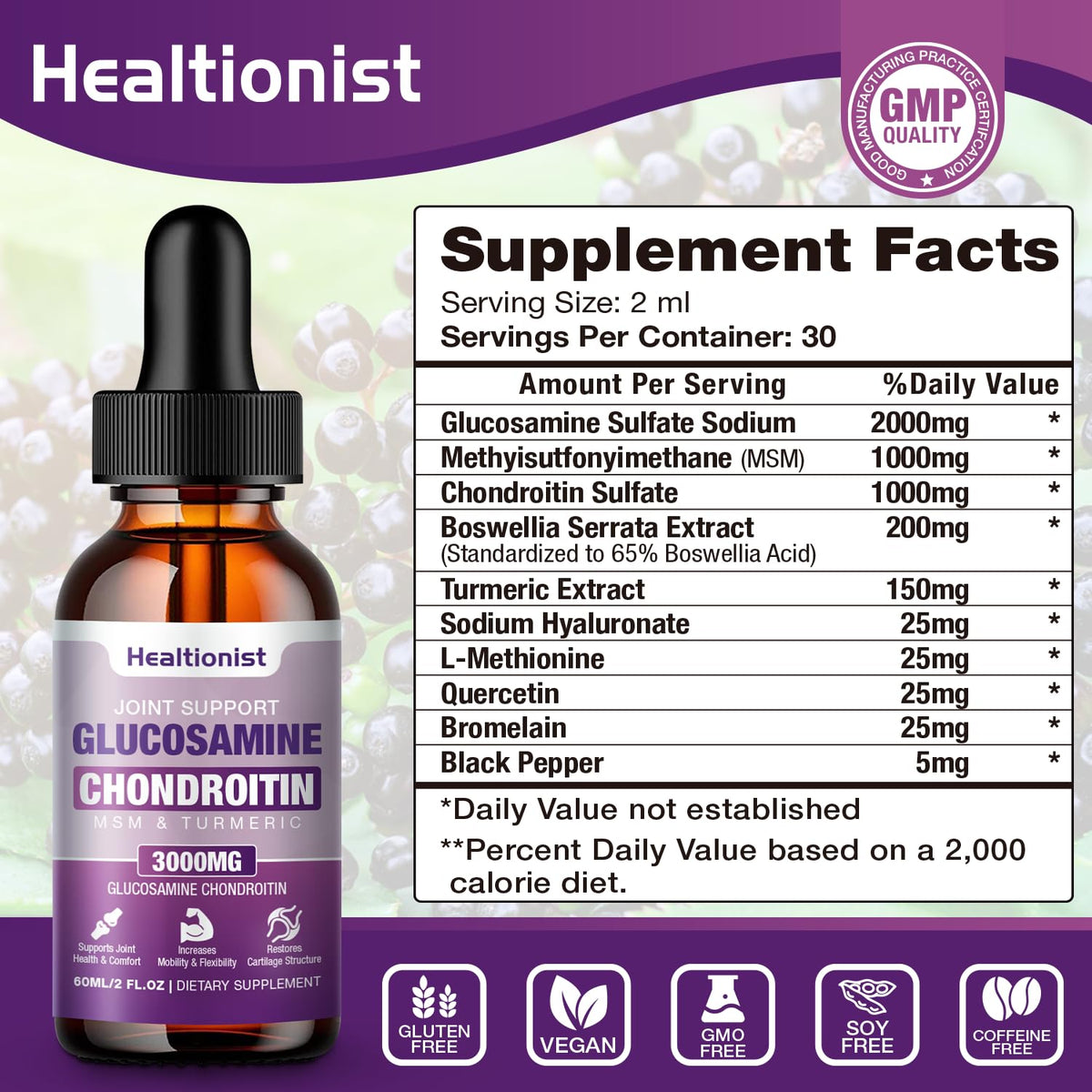 Flacon Healtionist Glucosamine avec bouchon doseur