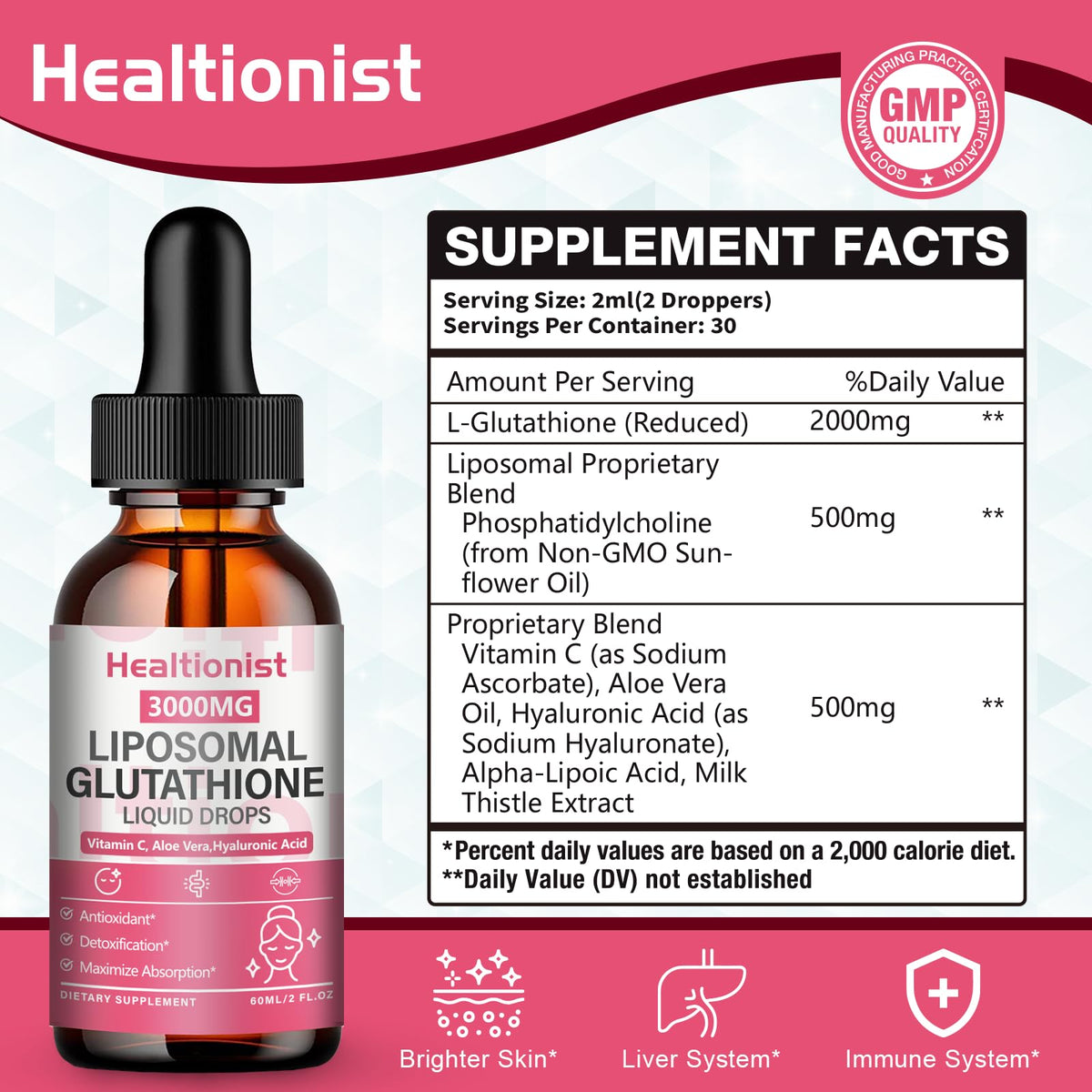 Flacon Healtionist Liposomal Glutathione 3000mg vue arrière