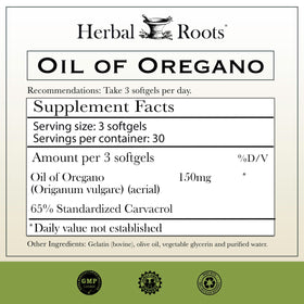 Flacon Herbal Roots Huile d'Origan avec étiquette