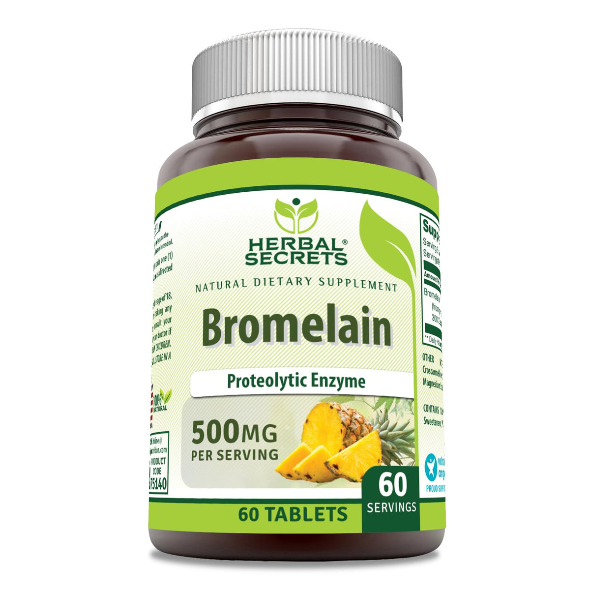 Flacon Herbal Secrets de 60 comprimés de bromélaïne 500 mg