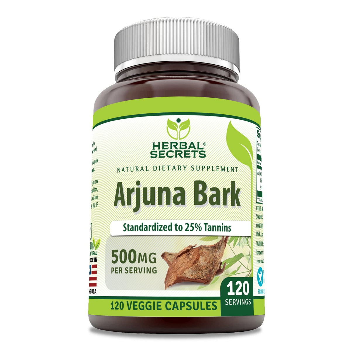 Flacon Herbal Secrets Extrait d'Écorce d'Arjuna 500 mg avec 120 capsules végétales