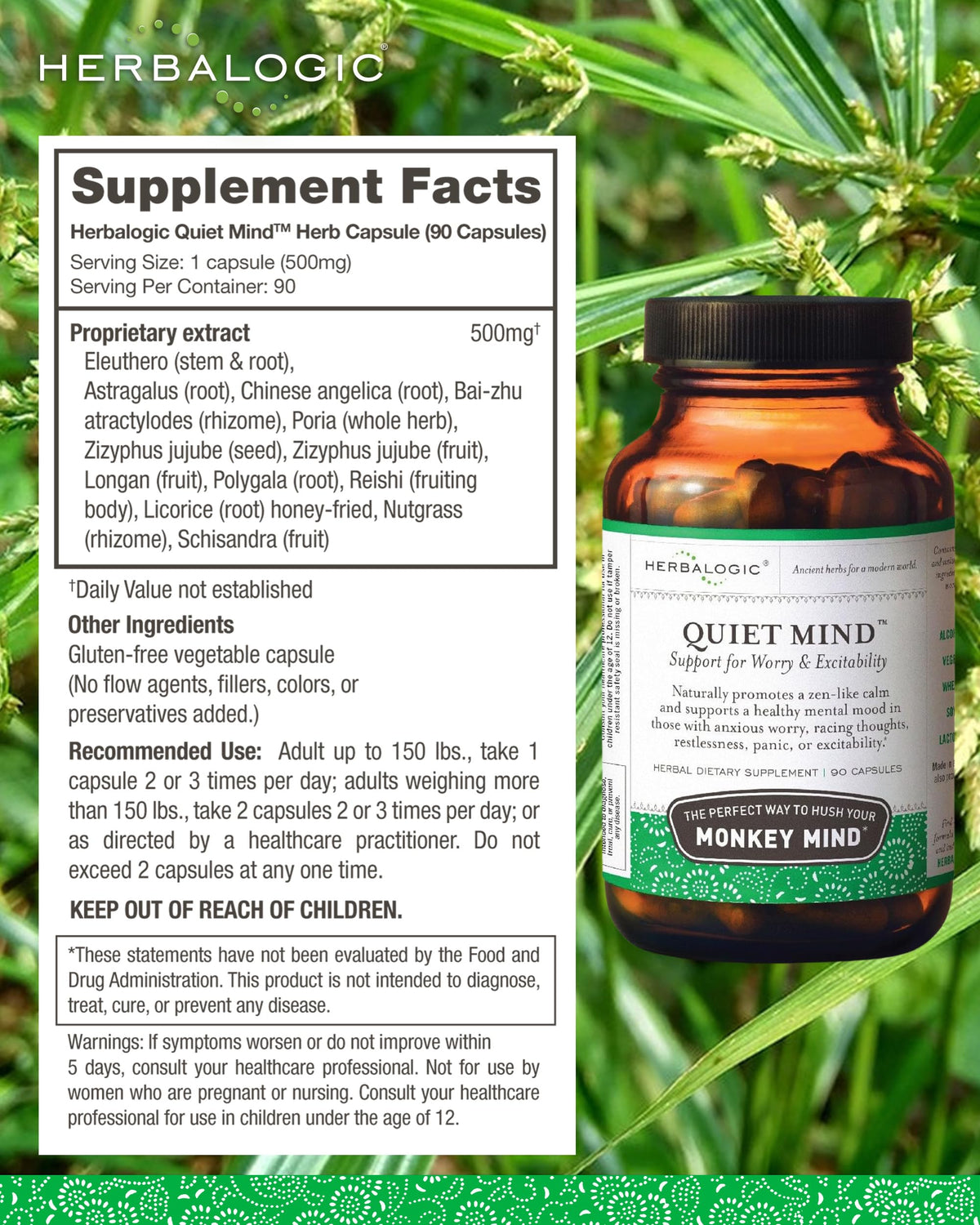 Flacon Herbalogic Quiet Mind avec capsules visibles