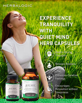 Flacon Herbalogic Quiet Mind avec étiquette en gros plan