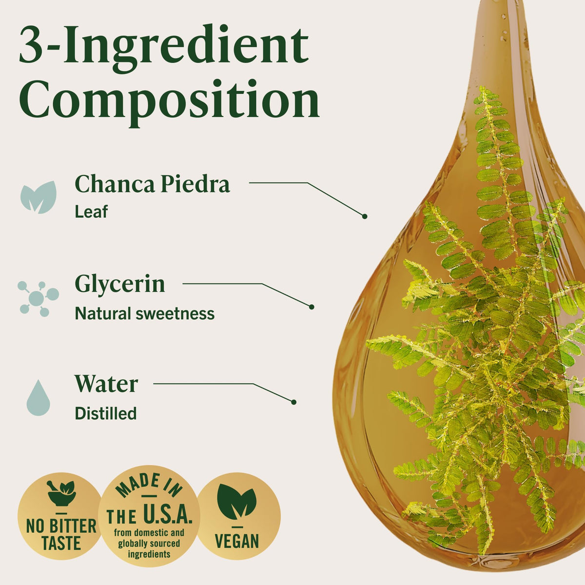 Flacon HERBAMAMA Chanca Piedra à côté d'un verre d'eau