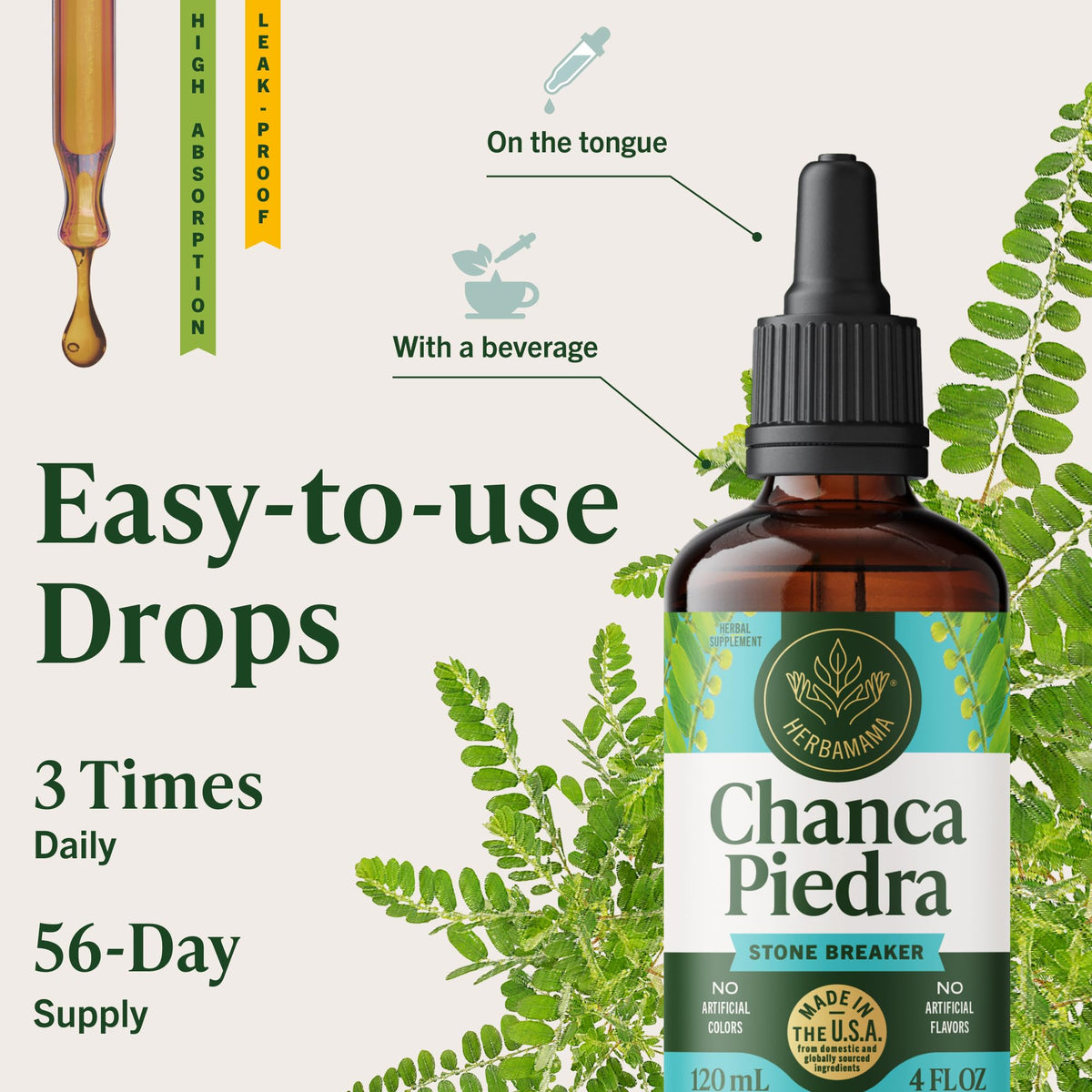 Flacon HERBAMAMA Chanca Piedra sur une table en bois