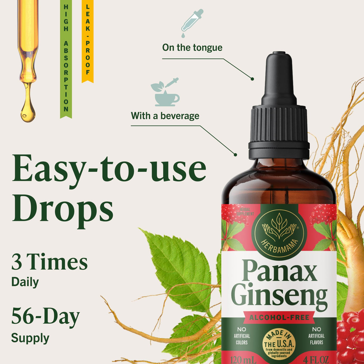 Flacon HERBAMAMA Ginseng Panax avec compte-gouttes