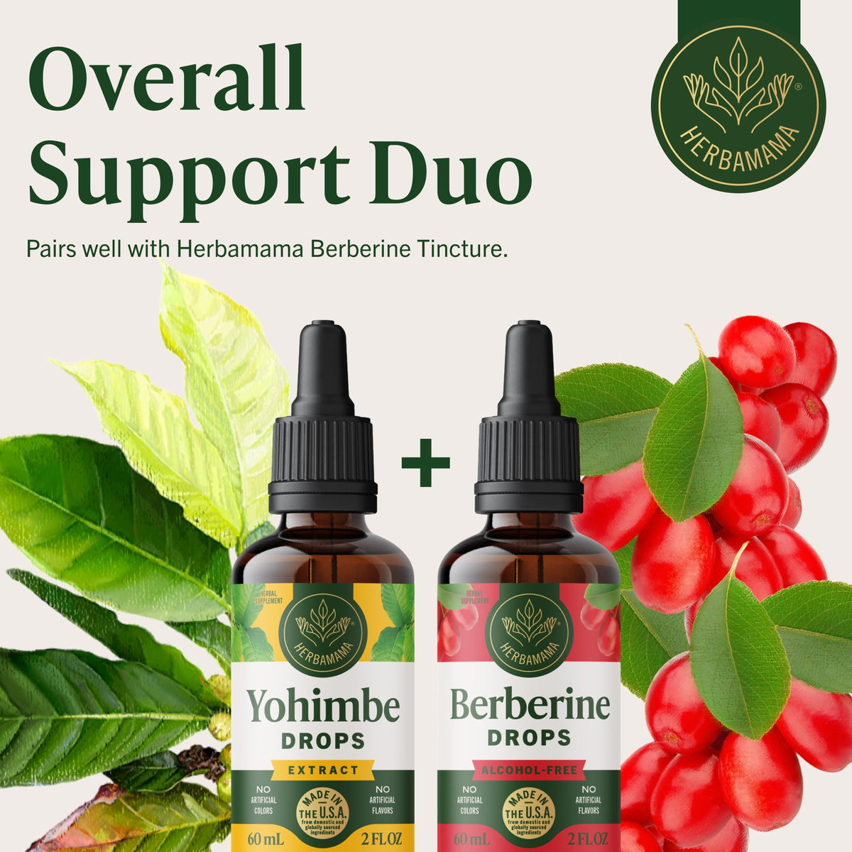 Flacon Herbamama Yohimbe avec arrière-plan naturel