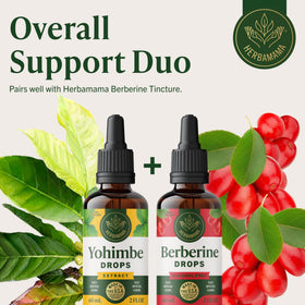 Flacon Herbamama Yohimbe avec arrière-plan naturel