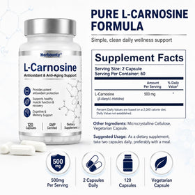 Flacon Herbounty L-Carnosine 500mg sur une surface en bois