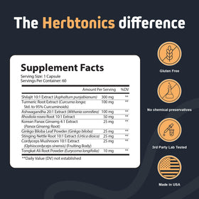 Flacon Herbtonics Shilajit avec un fond naturel