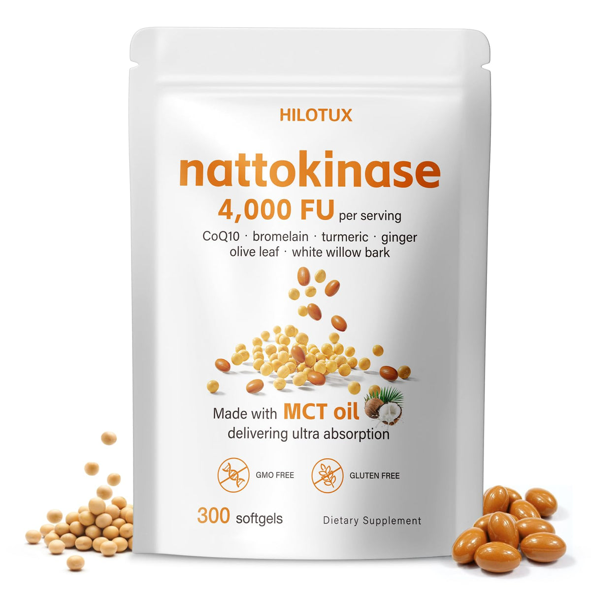 Flacon HILOTUX Nattokinase 4000 FU 300 gélules vue de face