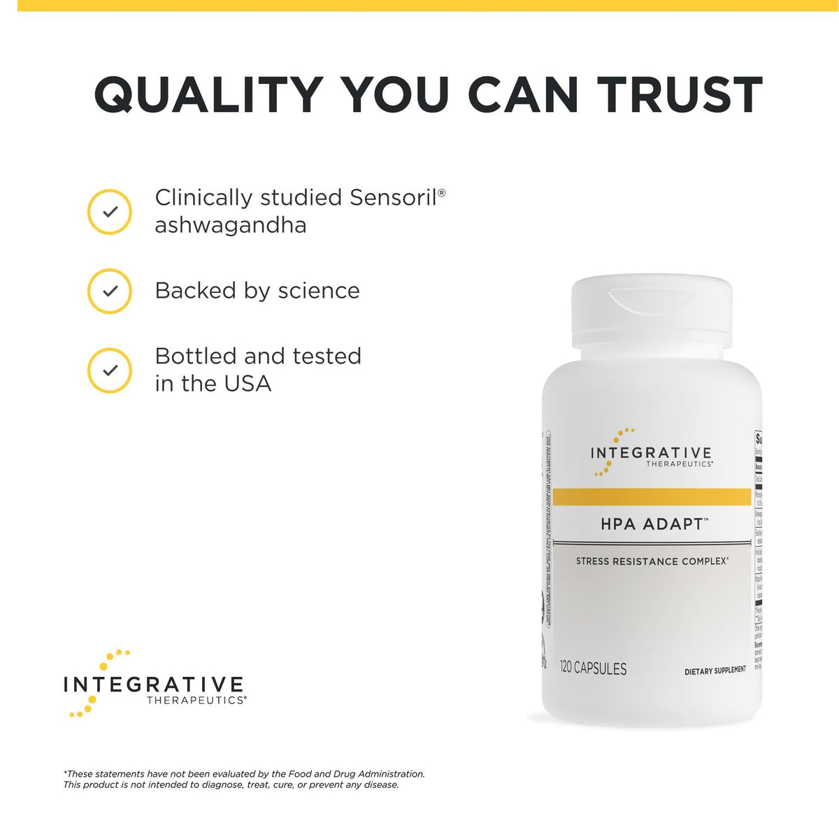 Flacon HPA Adapt Integrative Therapeutics ouvert avec capsules à l'intérieur